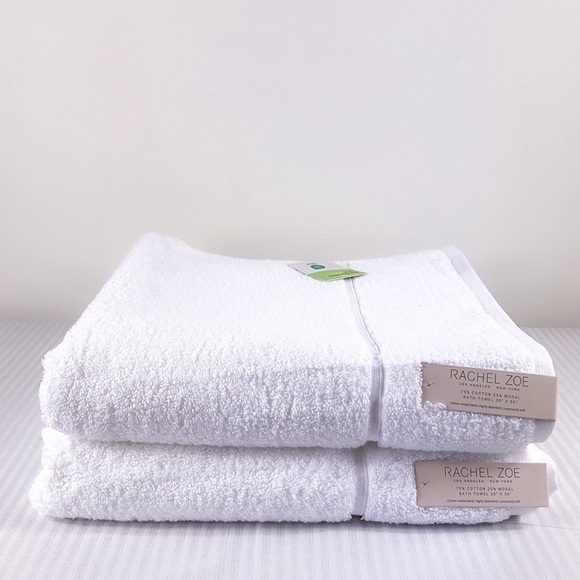 Rachel Zoe Bath Towel Set White 2 PCS Cotton Modal NEW - Picture 1 of 13